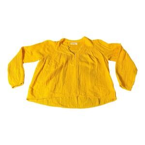 Xirena Womens Cotton V-neck Long Sleeve Button Blouse XS Boho‎ Fairycore Yellow
